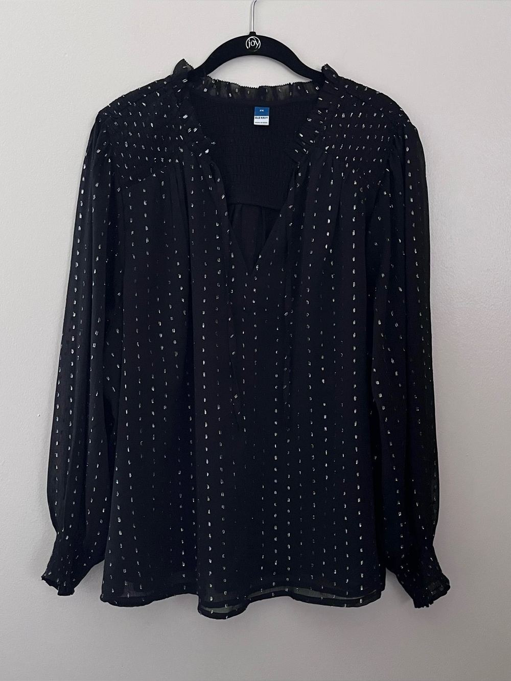 Old Navy Black Sheer Long Sleeve Blouse with Metallic Dot Detail Size 2X